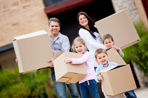 Office furniture and equipment prepared for a business move